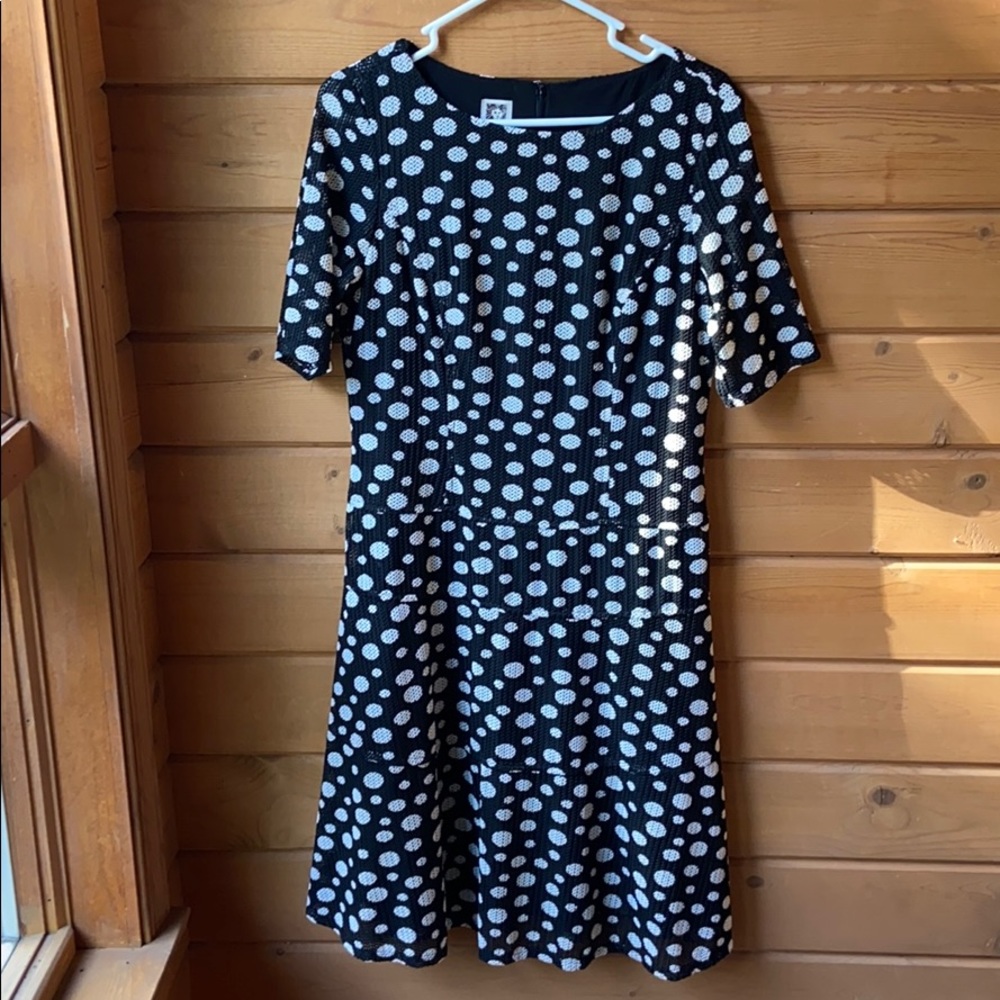 Ann Klein Black & White Polka Dot Midi Dress